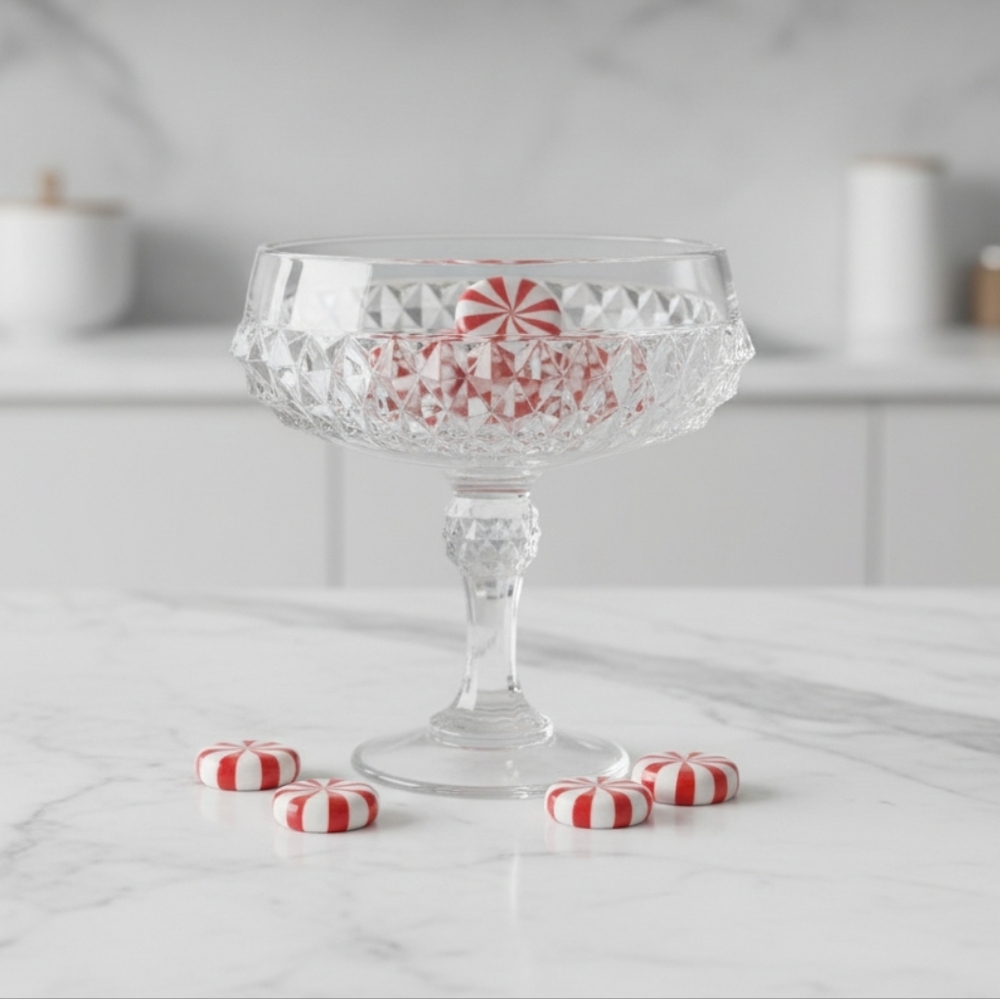 Vintage Pressed Glass Pedestal Compote Candy Dish Dessert Bowl Retro Decor